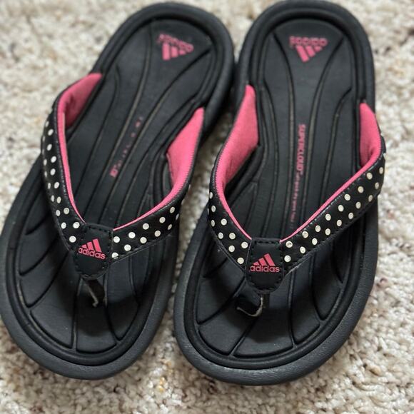 Adidas Super Cloud Polka Dot Flip Flop Sandals Girls 11 - Picture 1 of 6